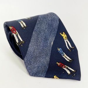 Nautica Golf Country Club Silk Neck Tie Herringbone Navy Preppy